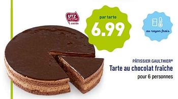 Promoties Tarte au chocolat fraîche - Patissier Gaulthier - Geldig van 13/08/2018 tot 18/08/2018 bij Aldi