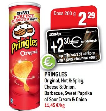 Promoties Pringles original, hot + spicy, cheese + onion, barbecue, sweet paprika of sour cream + onion - Pringles - Geldig van 14/08/2018 tot 21/08/2018 bij Smatch