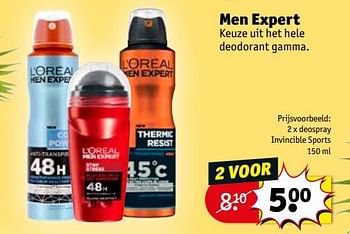Promoties 2 x deospray invincible sports - L'Oreal Paris - Geldig van 14/08/2018 tot 19/08/2018 bij Kruidvat