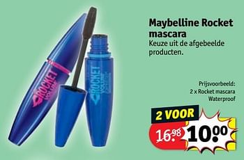 Promoties 2 x rocket mascara waterproof - Maybelline - Geldig van 14/08/2018 tot 19/08/2018 bij Kruidvat
