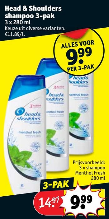 Promoties 3 x shampoo menthol fresh - Head & Shoulders - Geldig van 14/08/2018 tot 19/08/2018 bij Kruidvat