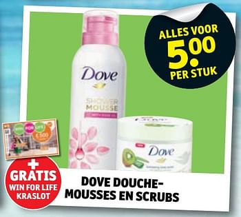 Promoties Dove douche- mousses en scrubs + gratis win for life kraslot - Dove - Geldig van 14/08/2018 tot 19/08/2018 bij Kruidvat