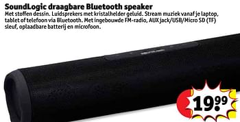 Promoties Soundlogic draagbare bluetooth speaker - SoundLogic - Geldig van 14/08/2018 tot 19/08/2018 bij Kruidvat