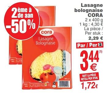 Promoties Lasagne bolognaise cora - Huismerk - Cora - Geldig van 14/08/2018 tot 20/08/2018 bij Cora