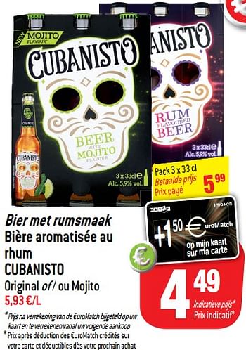 Promoties Bier met rumsmaak bière aromatisée au rhum cubanisto - Cubanisto - Geldig van 14/08/2018 tot 21/08/2018 bij Match