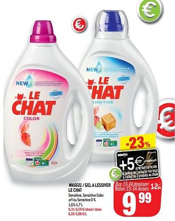 Promotions Wasgel - gel a lessiver le chat sensitive, sensitive color of -ou sensitive 0 % - Le Chat - Valide de 14/08/2018 à 21/08/2018 chez Match