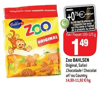 Promotions Zoo bahlsen original, safari chocolade - chocolat of - ou country - Bahlsen - Valide de 14/08/2018 à 21/08/2018 chez Match