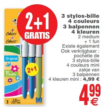 Promoties 3 stylos-bille 4 couleurs 3 balpennen 4 kleuren - BIC - Geldig van 14/08/2018 tot 27/08/2018 bij Cora