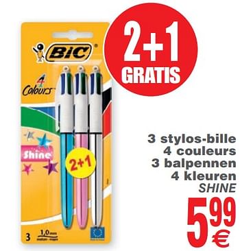 Promoties 3 stylos-bille 4 couleurs 3 balpennen 4 kleuren shine - BIC - Geldig van 14/08/2018 tot 27/08/2018 bij Cora
