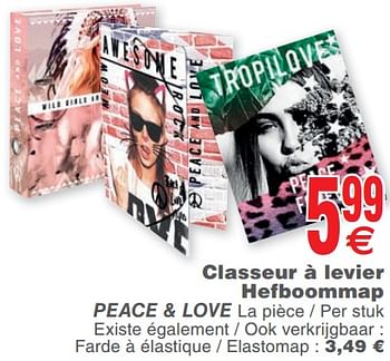 Promoties Classeur à levier hefboommap peace + love - Huismerk - Cora - Geldig van 14/08/2018 tot 27/08/2018 bij Cora