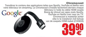 Promoties Google chromecast 2 version européenne europese versie - Google - Geldig van 14/08/2018 tot 27/08/2018 bij Cora