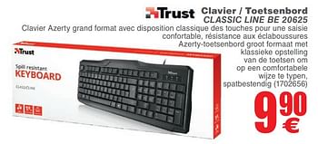 Promoties Clavier - toetsenbord classic line be 20625 - Trust - Geldig van 14/08/2018 tot 27/08/2018 bij Cora
