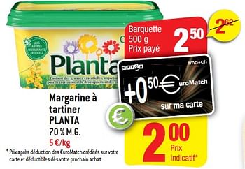 Promoties Margarine à tartiner planta - Planta - Geldig van 14/08/2018 tot 21/08/2018 bij Smatch