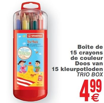 Promotions Boîte de 15 crayons de couleur doos van 15 kleurpotloden trio box - Stabilo - Valide de 14/08/2018 à 27/08/2018 chez Cora
