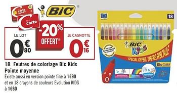 Promotions 18 feutres de coloriage bic kids pointe moyenne - BIC - Valide de 14/08/2018 à 26/08/2018 chez Géant Casino