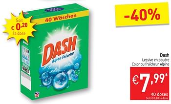 Promotions Dash lessive en poudre color ou fraîcheur alpine - Dash - Valide de 14/08/2018 à 19/08/2018 chez Intermarche