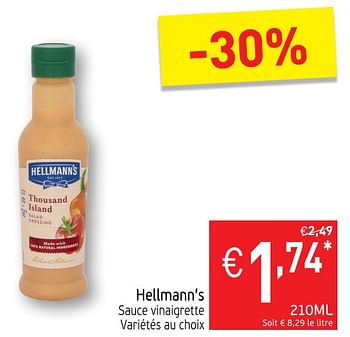 Promoties Hellmann`s sauce vinaigrette variétés au choix - Hellmann's - Geldig van 14/08/2018 tot 19/08/2018 bij Intermarche