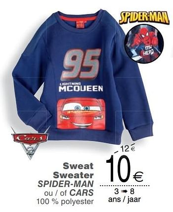 Promoties Sweat sweater spider-man ou - of cars - Cars - Geldig van 14/08/2018 tot 27/08/2018 bij Cora