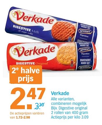 Promoties Verkade digestive original 2.47 - Verkade - Geldig van 13/08/2018 tot 19/08/2018 bij Albert Heijn