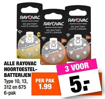 Promoties Alle rayovac hoortoestel- batterijen - Rayovac - Geldig van 13/08/2018 tot 26/08/2018 bij Big Bazar