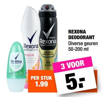 Promoties Rexona deodorant diverse geuren - Rexona - Geldig van 13/08/2018 tot 26/08/2018 bij Big Bazar