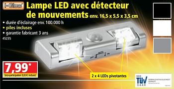 Promoties Lampe led avec détecteur de mouvements - I Glow - Geldig van 14/08/2018 tot 21/08/2018 bij Norma