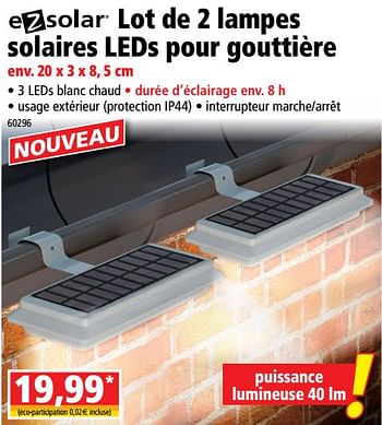 Promotions Lot de 2 lampes solaires leds pour gouttière - EZsolar - Valide de 14/08/2018 à 21/08/2018 chez Norma