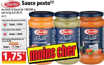 Promotions Sauce pesto - Barilla - Valide de 14/08/2018 à 21/08/2018 chez Norma