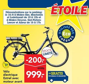 Promoties Vélo électrique estrel avec moteur avant - Minerva - Geldig van 15/08/2018 tot 28/08/2018 bij Makro