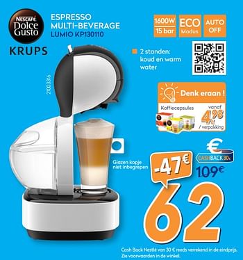 Promoties Krups espresso multi-beverage lumio kp130110 - Krups - Geldig van 16/08/2018 tot 31/08/2018 bij Krefel