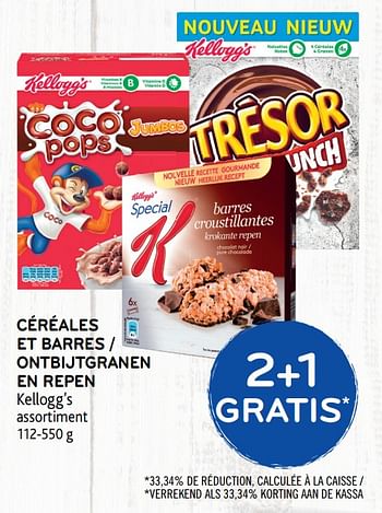 Promoties Céréales et barres 2+1 gratis - Kellogg's - Geldig van 15/08/2018 tot 28/08/2018 bij Alvo