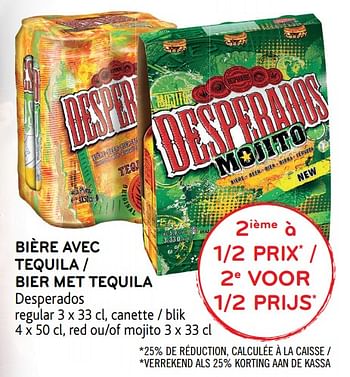 Promoties Bière avec tequila 2ième à 1-2 prix* - Desperados - Geldig van 15/08/2018 tot 28/08/2018 bij Alvo