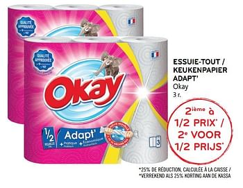 Promoties Essuie-tout adapt, 2ième à 1-2 prix - Huismerk - Okay  - Geldig van 15/08/2018 tot 28/08/2018 bij Alvo