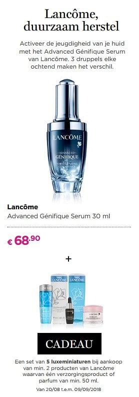 Promoties Advanced génifique serum - Lancome - Geldig van 13/08/2018 tot 02/09/2018 bij ICI PARIS XL