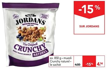 Promotions Muesli crunchy naturel - Jordans - Valide de 15/08/2018 à 28/08/2018 chez Makro