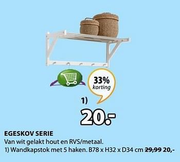 Promotions Egeskov serie wandkapstok met 5 haken - Produit Maison - Jysk - Valide de 13/08/2018 à 26/08/2018 chez Jysk