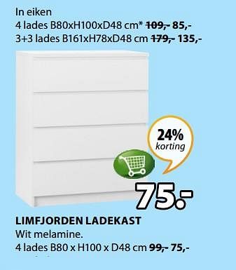 Promoties Limfjorden ladekast 4 lades - Huismerk - Jysk - Geldig van 13/08/2018 tot 26/08/2018 bij Jysk