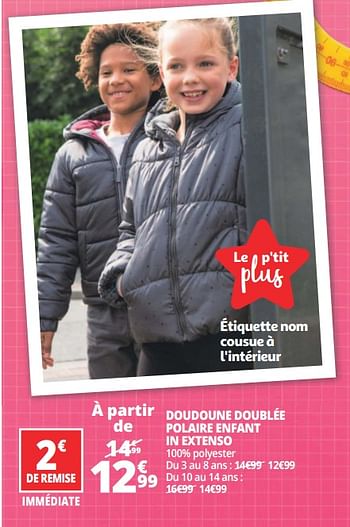 Promoties Doudoune doublée polaire enfant in extenso - Inextenso - Geldig van 14/08/2018 tot 21/08/2018 bij Auchan