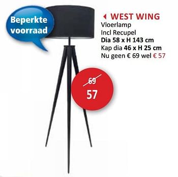 Promoties West wing vloerlamp - Huismerk - Weba - Geldig van 15/08/2018 tot 13/09/2018 bij Weba