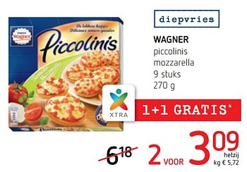 Promoties Piccolinis mozzarella - Original Wagner - Geldig van 16/08/2018 tot 29/08/2018 bij Spar (Colruytgroup)