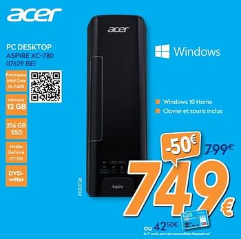 Promotions Acer pc desktop aspire xc-780 (i7629 be) - Acer - Valide de 16/08/2018 à 31/08/2018 chez Krefel