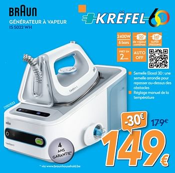 Promotions Braun générateur à vapeur is 5022 wh - Braun - Valide de 16/08/2018 à 31/08/2018 chez Krefel