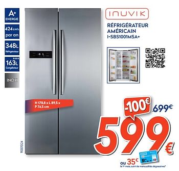 Promotions Inuvik réfrigérateur américain i-sbs1001msa+ - Inuvik - Valide de 16/08/2018 à 31/08/2018 chez Krefel