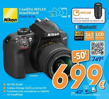 Promotions Nikon caméra reflex numérique d3400 18-55 - Nikon - Valide de 16/08/2018 à 31/08/2018 chez Krefel