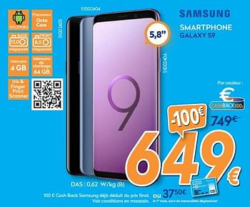 Promotions Samsung smartphone galaxy s9 - Samsung - Valide de 16/08/2018 à 31/08/2018 chez Krefel
