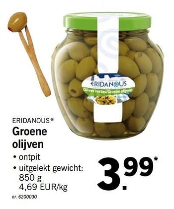 Promoties Groene olijven - Eridanous - Geldig van 20/08/2018 tot 25/08/2018 bij Lidl