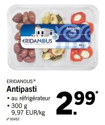 Promoties Antipasti - Eridanous - Geldig van 20/08/2018 tot 25/08/2018 bij Lidl