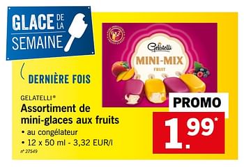 Promoties Assortiment de mini-glaces aux fruits - Gelatelli - Geldig van 20/08/2018 tot 25/08/2018 bij Lidl
