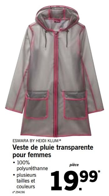 Promotions Veste de pluie transparente pour femmes - Esmara by Heidi Klum - Valide de 20/08/2018 à 25/08/2018 chez Lidl