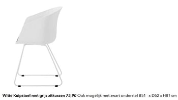 Promoties Witte kuipstoel met grijs zitkussen - Huismerk - Deba Meubelen - Geldig van 08/08/2018 tot 31/08/2019 bij Deba Meubelen